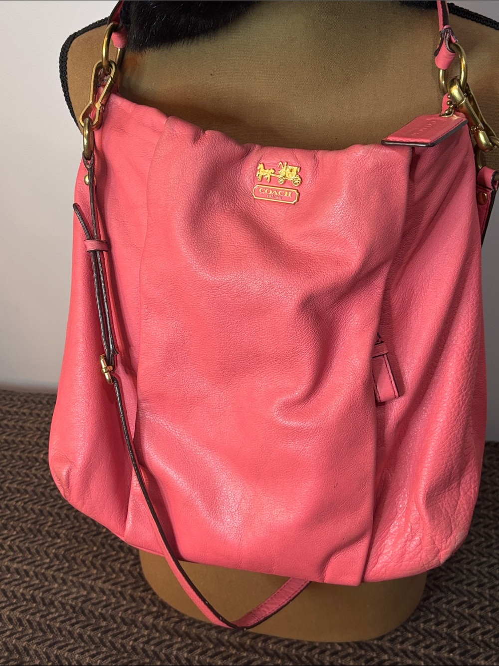 Coach Coral Pink Leather Shoulder Hobo with Gold Hardware
